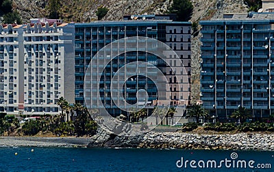 ALMUNECAR, SPAIN - JUNE 8, 2018 View of the tourist town of Almunecar on the Costa Tropical in Spain Editorial Stock Photo