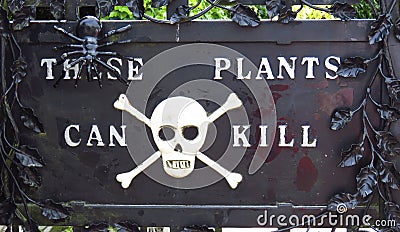 Alnwick Castle Garden - Poison garden sign, August 2nd, 2016 - in the English county of Northumberland Editorial Stock Photo
