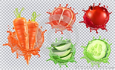 Aloe juice, carrots, grapefruit, pomegranate and cucumber. Vector icon set Vector Illustration