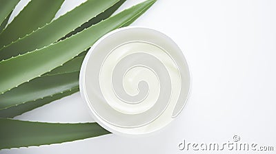 Aloe vera cream with aloe vera leaves on white Cartoon Illustration