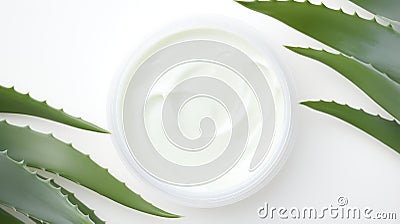 Aloe vera cream with aloe vera leaves on white Cartoon Illustration