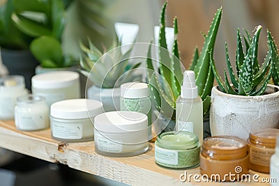 Aloe Vera Cream Jar. Jar of soothing aloe vera cream, a natural skincare product known for its moisturizing properties Stock Photo
