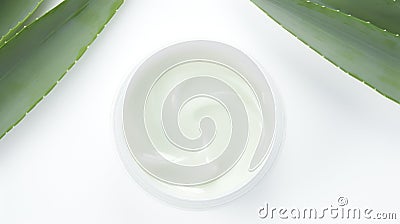 Aloe vera cream with aloe vera leaves on white Cartoon Illustration