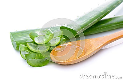 Aloe vera gel in wood spoon Stock Photo