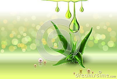 Aloe vera green perls, oil drops, green shiny sparkles Vector Illustration