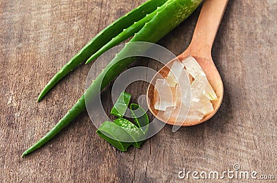 Aloe Vera plant sliced in glass on Coconut fiber Stock Photo