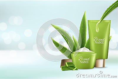 Aloe vera skin care cosmetic vector advertising poster template Vector Illustration