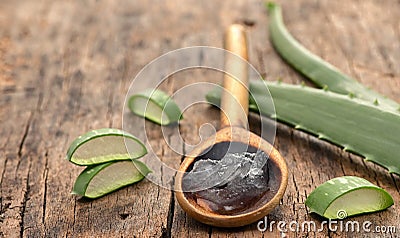 Aloe Vera Slices And Spoon With Aloe Gel Stock Photo