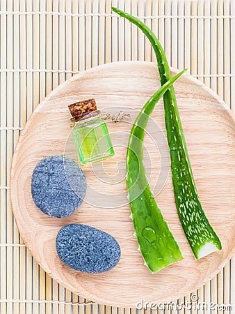 Aloe vera on Stones spa treatment scene natural spas ingredients Stock Photo