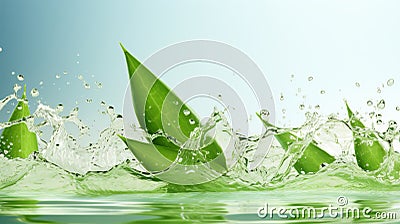 Aloe vera in water with splashes, skin care concept, cosmetics ingredients, copy space. Stock Photo