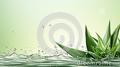 Aloe vera in water with splashes, skin care concept, cosmetics ingredients, copy space. Stock Photo