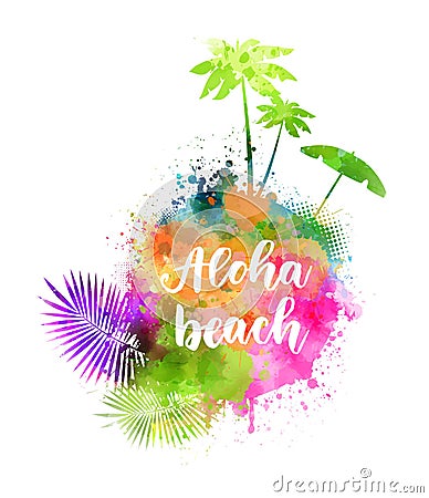 Aloha beach - travel background with silhouettes Vector Illustration