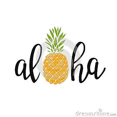 Aloha - hand written lettering. Text isolated on white background with design elements. Summer typography for photo overlays, t- Vector Illustration