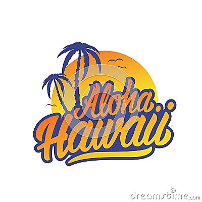 Aloha Hawaii Lettering. Holiday Inscription. Vector Illustration Stock Photo