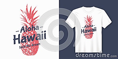 Aloha Hawaii. Stylish t-shirt and apparel modern design with pin Vector Illustration