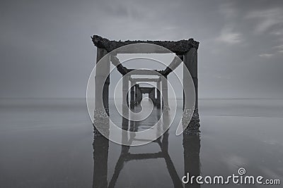 Alone bridge on black and white Stock Photo