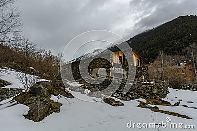 Alone cabin in the snow Stock Photo