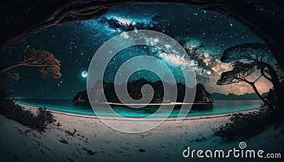 Alone lonely night dark blue night view image fantasy artwork Andaman Islands India generative ai art Stock Photo