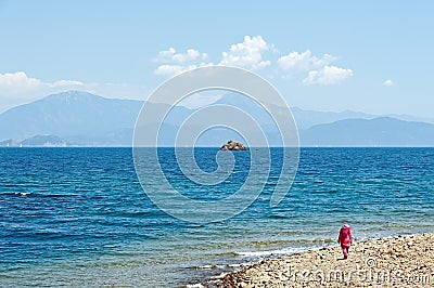 Muslim woman at seaside, Turkey Stock Photo
