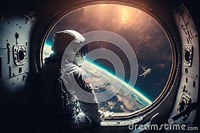 Alone in the Void: An Astronaut's View of the Interstellar created with Generative AI technology Stock Photo