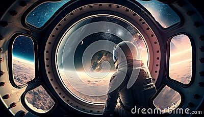 Alone in the Void: An Astronaut's View of the Interstellar created with Generative AI technology Stock Photo