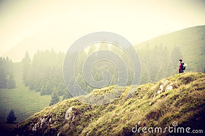 Alone woman in mountains Editorial Stock Photo