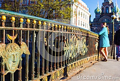 Alone young woman is looking at the city. Saint Petersburg. Editorial Stock Photo