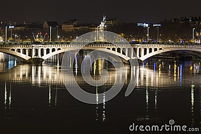 Along Sagone river in Lyon at night Stock Photo
