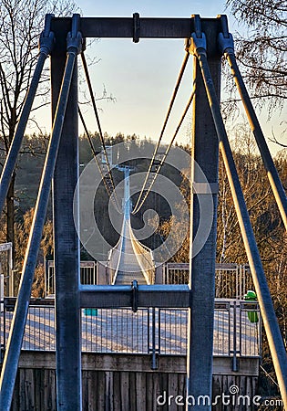 Along the Titan RT bridge on Rappbode-Dam. The longest pedestrian suspension bridge in the world in the Rappbodetalsperre Stock Photo