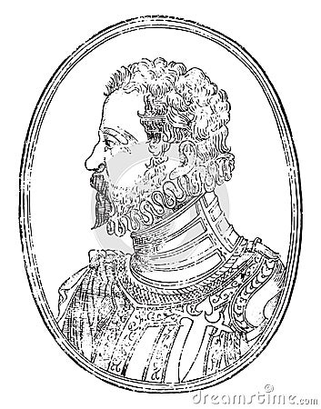 Alonso de Ercilla y Zuniga, author of the poem the Araucana, vintage engraving Vector Illustration