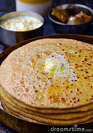 Aloo paratha- stuffed potato flatbread Stock Photo