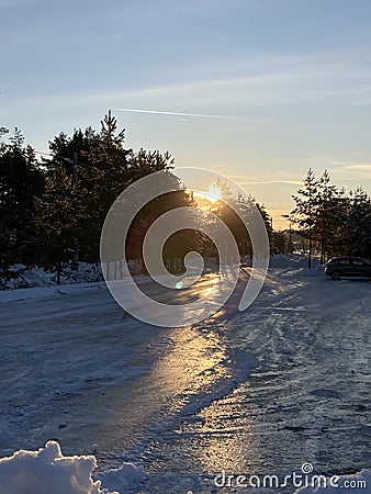 Sunset in the winter park Stock Photo