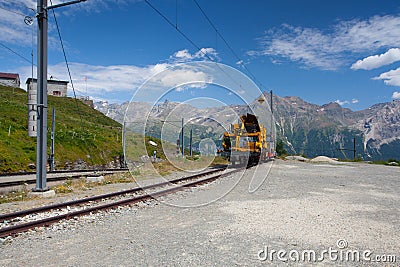 Alp Grum railway station is situated on the Bernina Railway, Switzerland Stock Photo