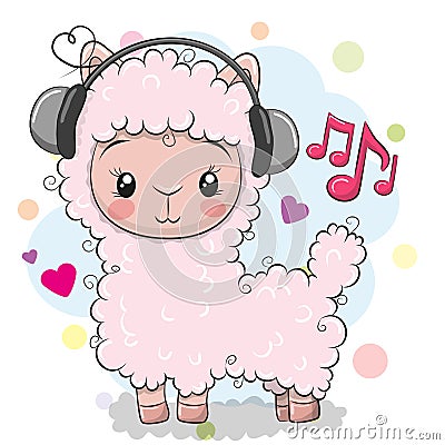 Alpaca with headphones on a white background Vector Illustration