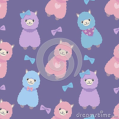 Alpaca or Lama cute colorful pastel purple cartoon style animal seamless graphic illustration pattern Cartoon Illustration