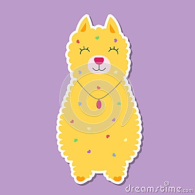 Alpaca llama wearing a necklace cute sticker Vector Illustration