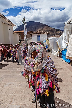 Pisac market, Folkloric peruvian parade, Peru Editorial Stock Photo