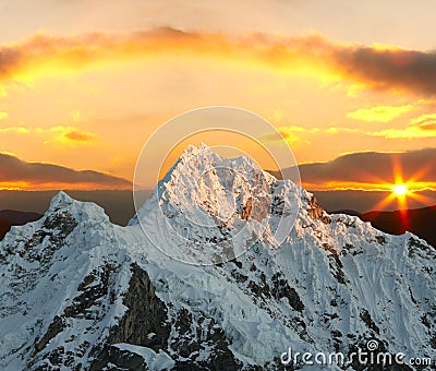 Alpamayo peak on sunset Stock Photo