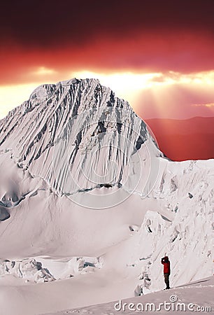 Alpamayo peak on sunset Stock Photo