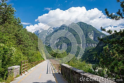 Alpe Adria cycle path, Italy. Stock Photo