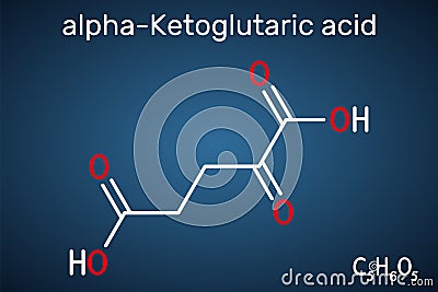 Alpha-ketoglutaric acid, 2-oxoglutaric acid, oxoglutarate, alpha ketoglutarate molecule. It is intermediate metabolite in Krebs Vector Illustration