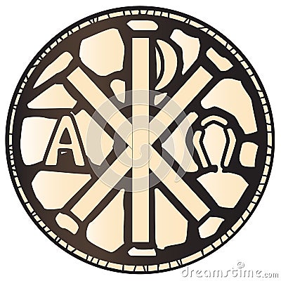 Alpha Omega Stain Glass Vector Illustration