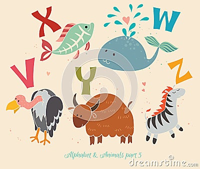 Alphabet & Animals, part 5 Vector Illustration