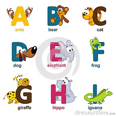 Alphabet animals from A to I Vector Illustration