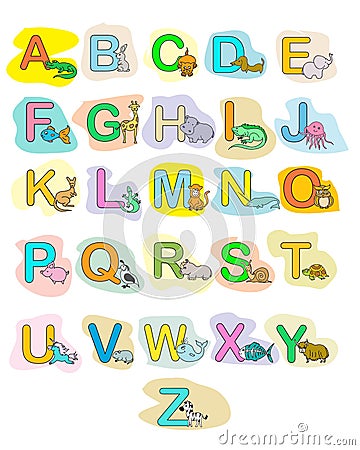 Alphabet baby animals ABC children color poster Stock Photo