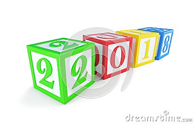 Alphabet box 2018 new year`s on a white background 3D illustration, Cartoon Illustration