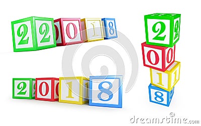 Alphabet box 2018 new year on a white background 3D illustration Stock Photo