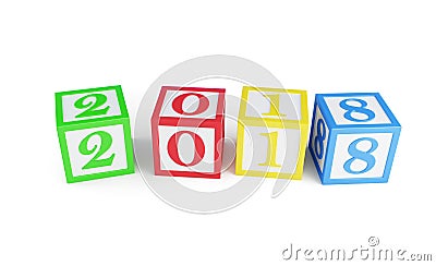 Alphabet box 2018 new year on a white background 3D illustration, 3D rendering Cartoon Illustration