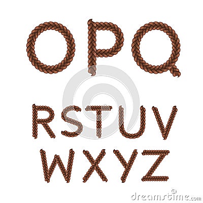 Alphabet from braids, letters from O to Z. Isolated vector objects. Vector Illustration