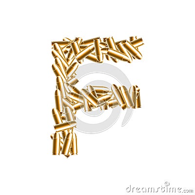 Alphabet bullet set letter F gold color, illustration 3D virtual Vector Illustration